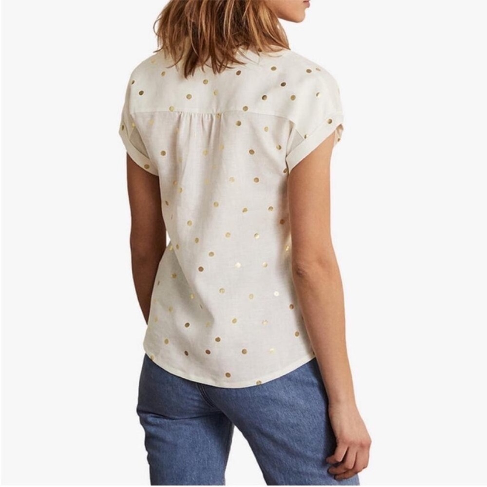 BODEN evie linen polka dot button front shirt white gold plus size 20/22 - Picture 4 of 11